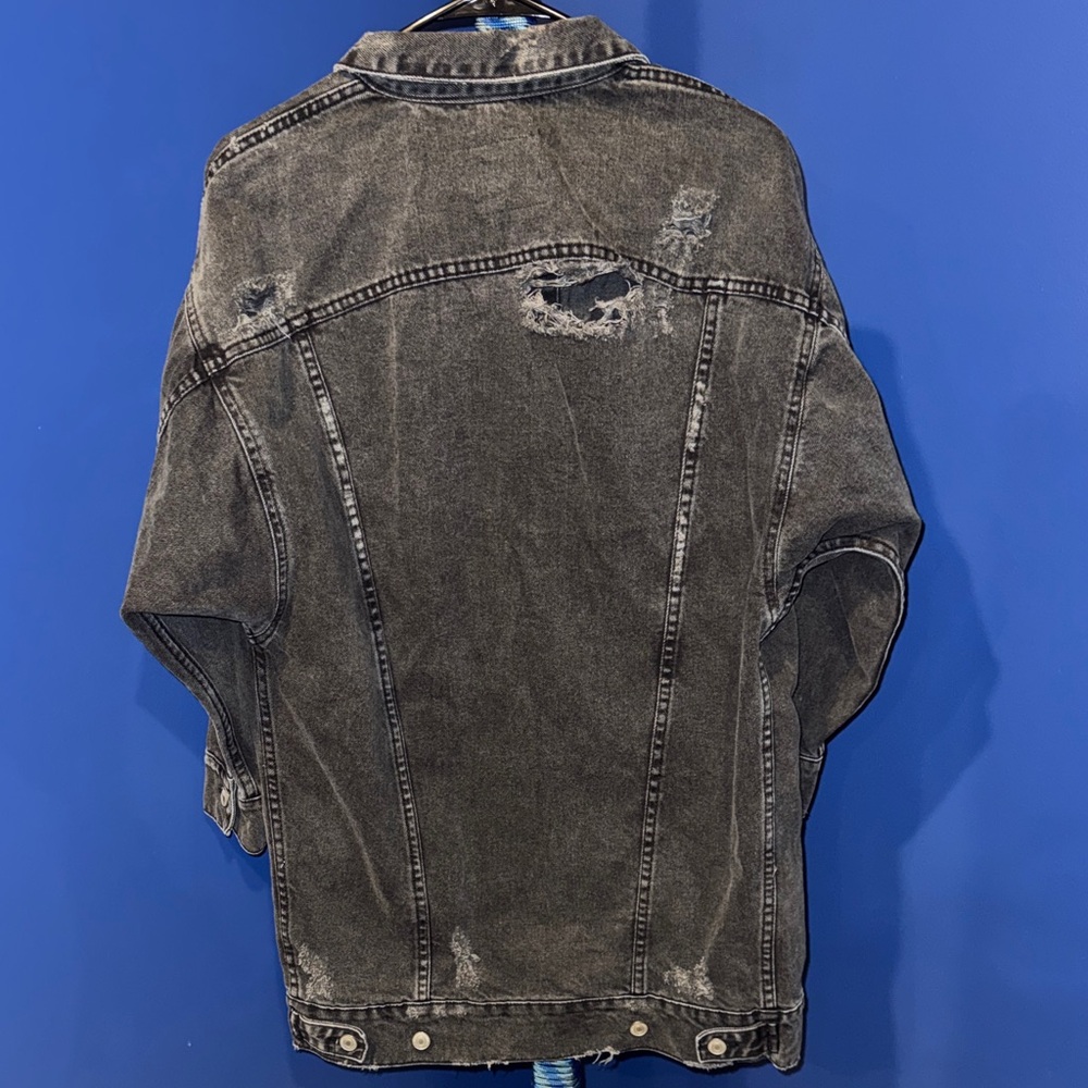 ZARA- Distressed Washed Black Denim Jacket Size S - Picture 3 of 14